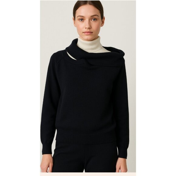 Evereve Black Off-the-Shoulder Knit Sweater Size L - Picture 1 of 9